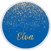 Lofaris Royal Blue Gold Sequins Pattern Round Beach Towel